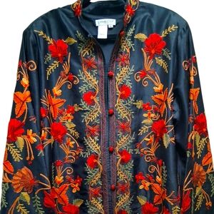 Coldwater Creek Black and Red Blazer with Ornate Design